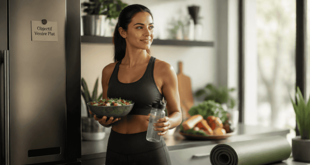 Femme sportive bruler les graisses ventre cuisine