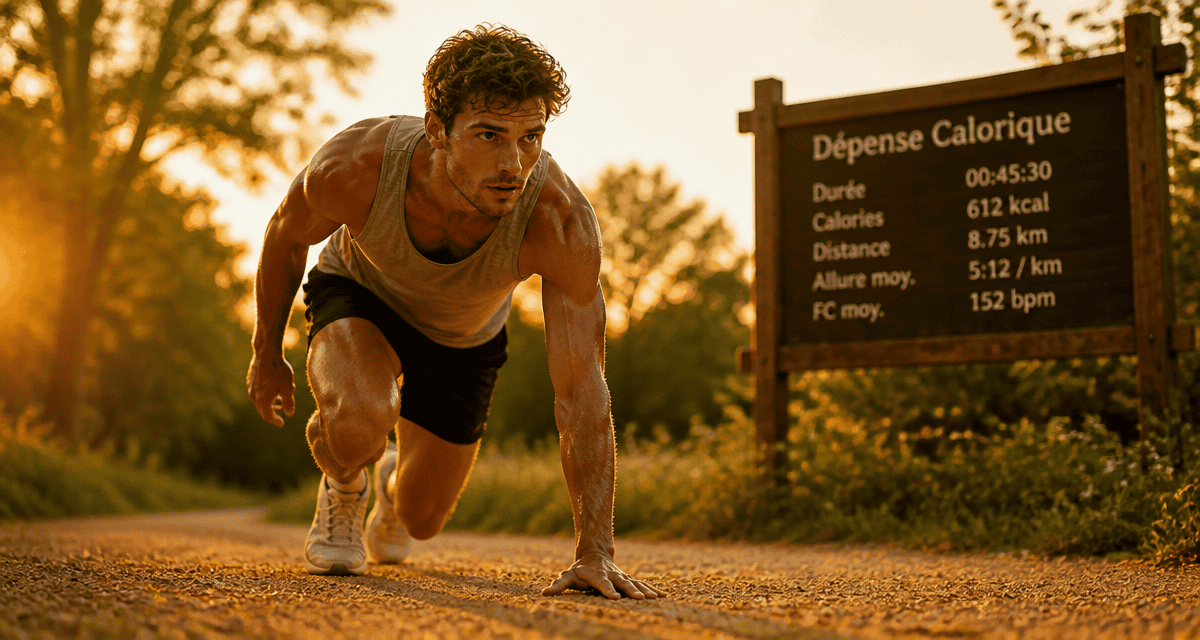 calories course a pieds coureur sur piste au soleil