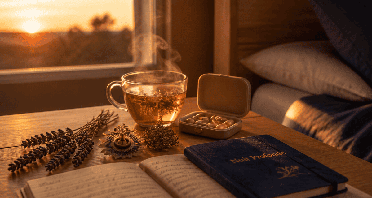 complements alimentaires pour dormir tisane et gélules sur table de chevet
