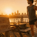 courir avant ou apres manger, coureur s'étire près d'une collation