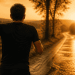 courir combien de temps pour perdre 1 kg, coureur sur route au coucher du soleil