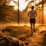 courir le matin a jeun en foret au lever du soleil