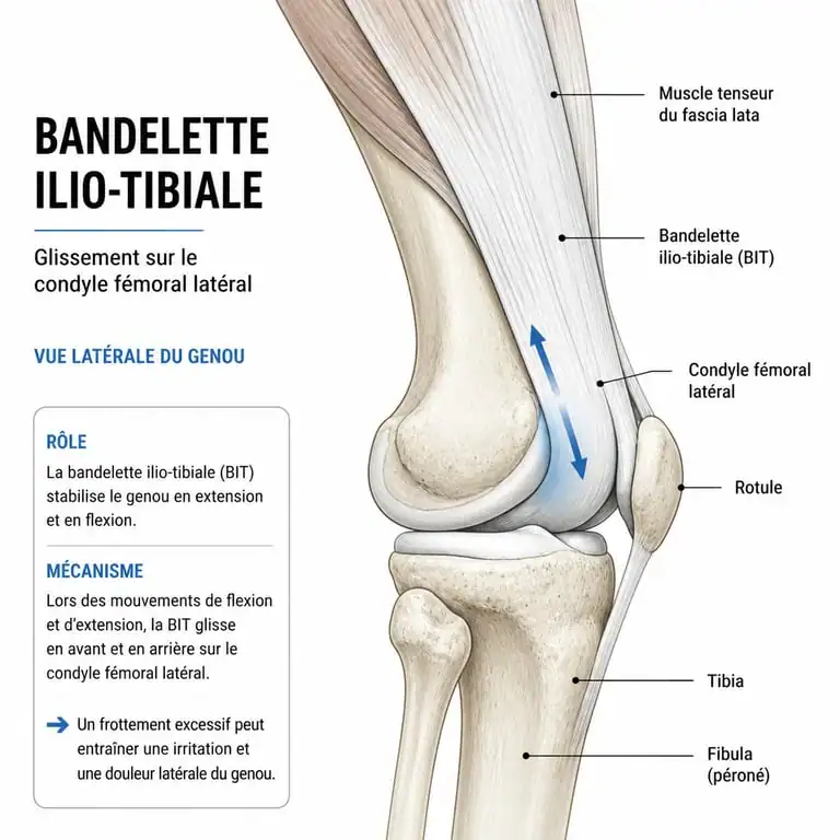 Schéma anatomique du syndrome de l'essuie-glace et de la bandelette ilio-tibiale