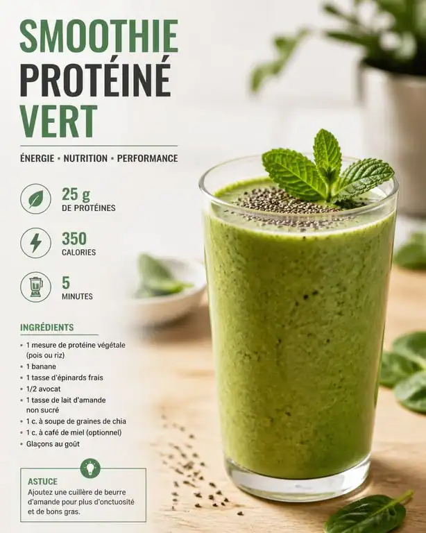 Smoothie protéiné pour maigrir aux épinards et graines de chia dans un verre