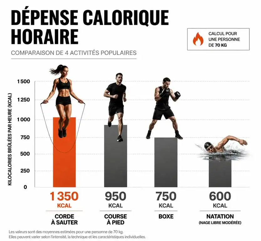 Infographie comparant la dépense calorique des sports les plus efficaces pour perdre du poids