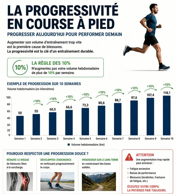 Infographie sur la règle des 10% pour un entrainement a la course sécurisé