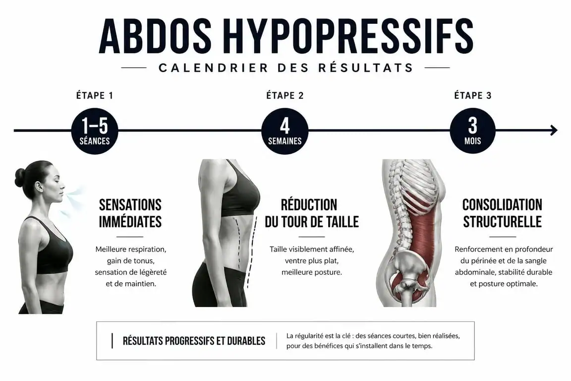 Calendrier des résultats des abdos hypopressifs : évolution du ventre plat et de la posture sur 3 mois