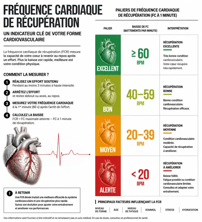 Tableau des niveaux de fréquence cardiaque de récupération pour évaluer sa santé cardiovasculaire