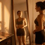 femme 1m60 poid ideal devant miroir