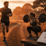 Jogging et musculation sur piste au lever du soleil