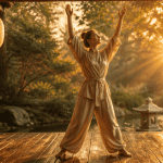 les 8 postures du qi gong baduanjin femme terrasse