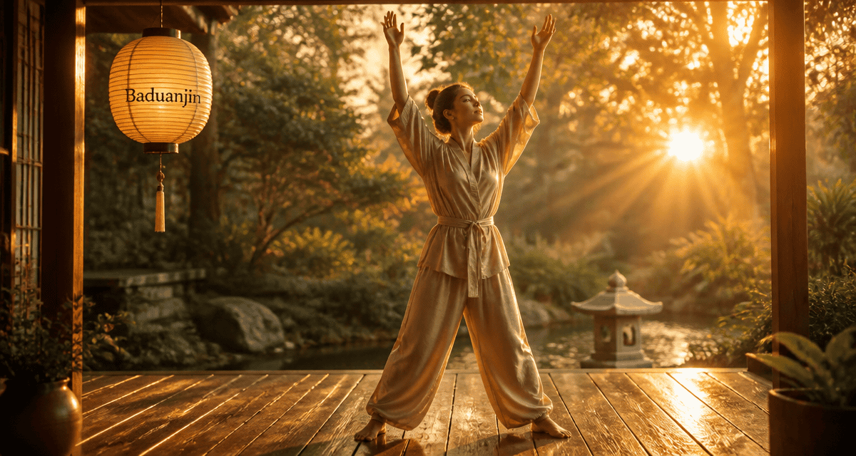 les 8 postures du qi gong baduanjin femme terrasse