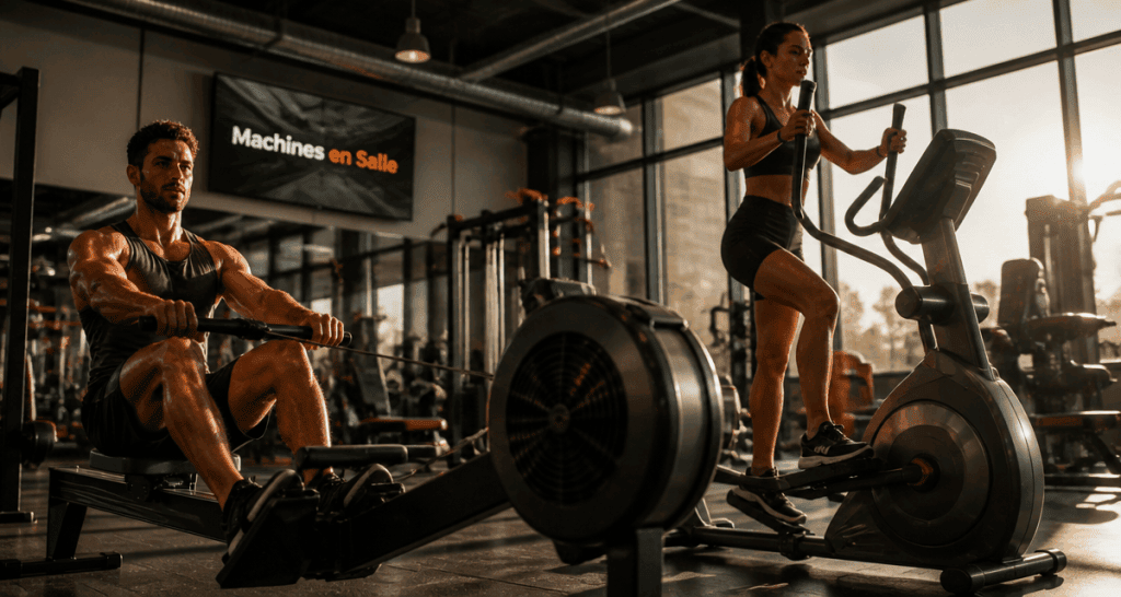 machine en salle de sport rameur vélo musculation