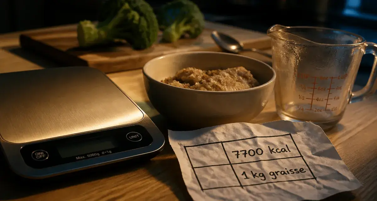 1 kg de gras en calories : 7700 kcal sur une balance de cuisine