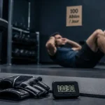 100 abdos par jour : crunch sur tapis, chronomètre et affichage défi