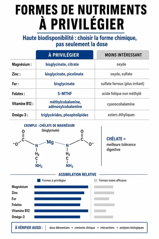 Infographie sur les meilleurs compléments alimentaires et leur biodisponibilité