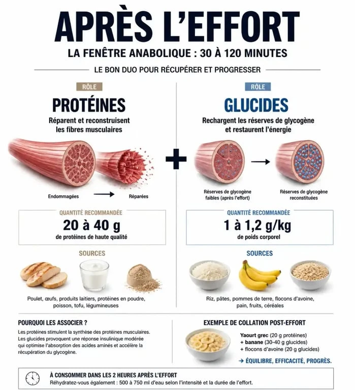 Infographie sur l'alimentation et la récupération musculaire après le sport