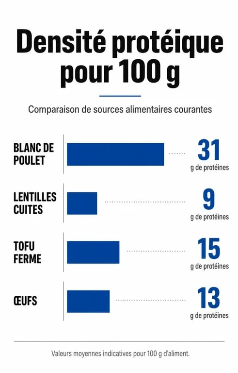 Infographie comparative des sources de protéines pour un repas riche en protéines équilibré