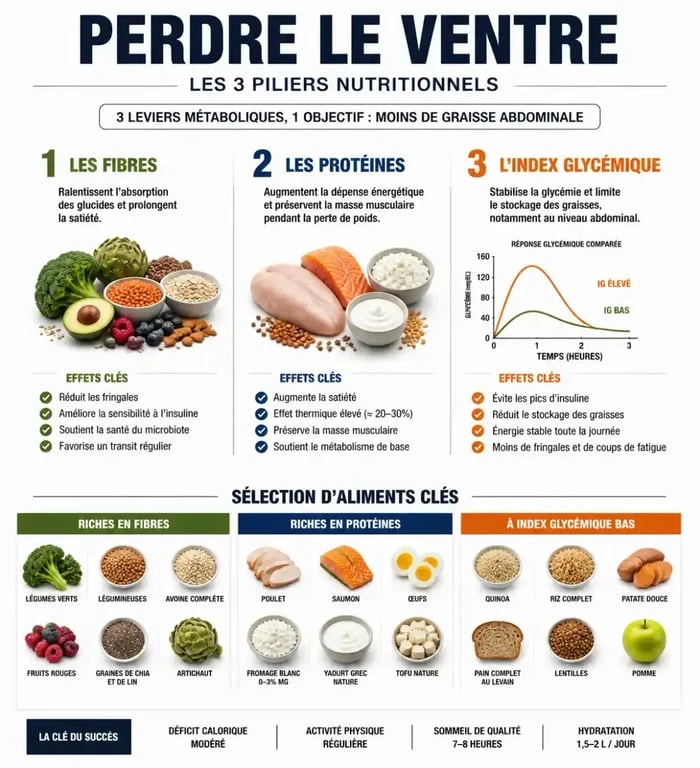 Infographie des meilleurs aliments pour perdre le ventre et réduire la graisse abdominale