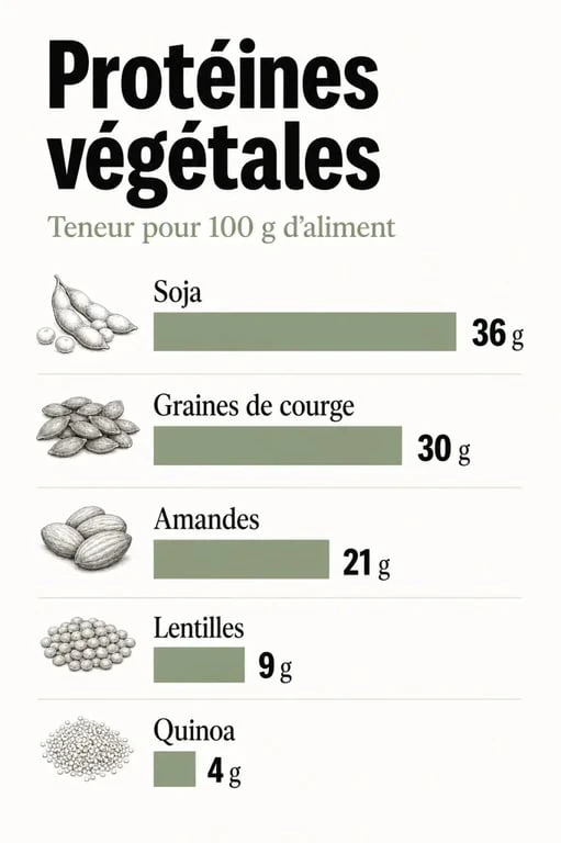 Infographie comparative des sources de protéines végétales par aliment