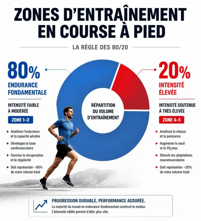 Infographie des zones d'entraînement en course à pied pour calculer son endurance fondamentale