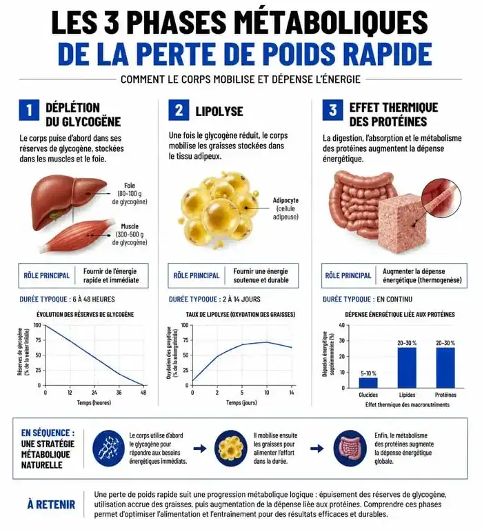 Infographie sur les mécanismes métaboliques pour perdre 5 kg en 10 jours