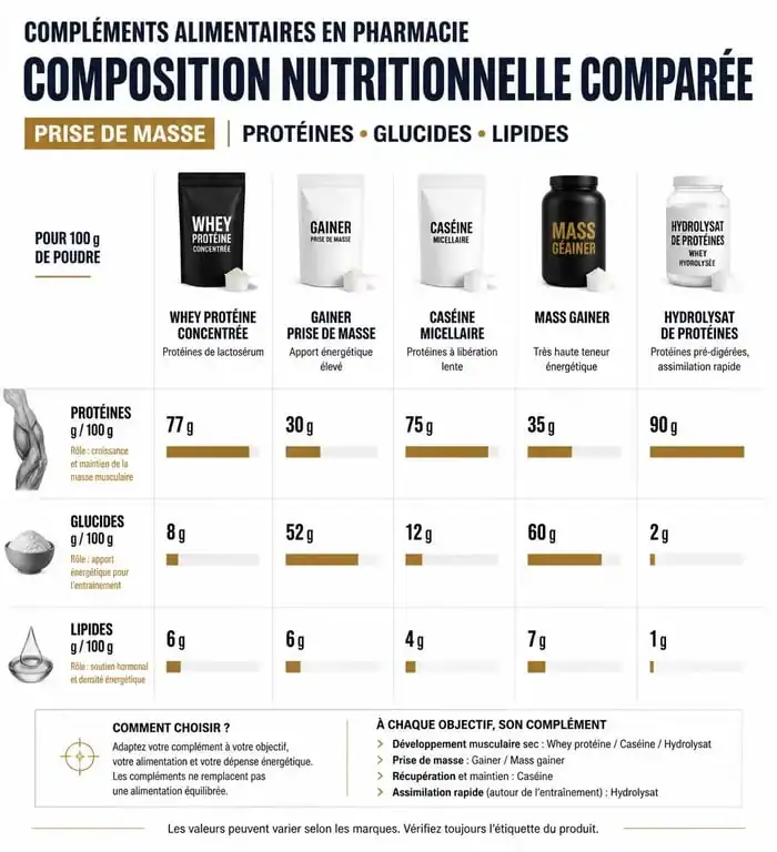Infographie des apports nutritionnels des protéines pour grossir en pharmacie
