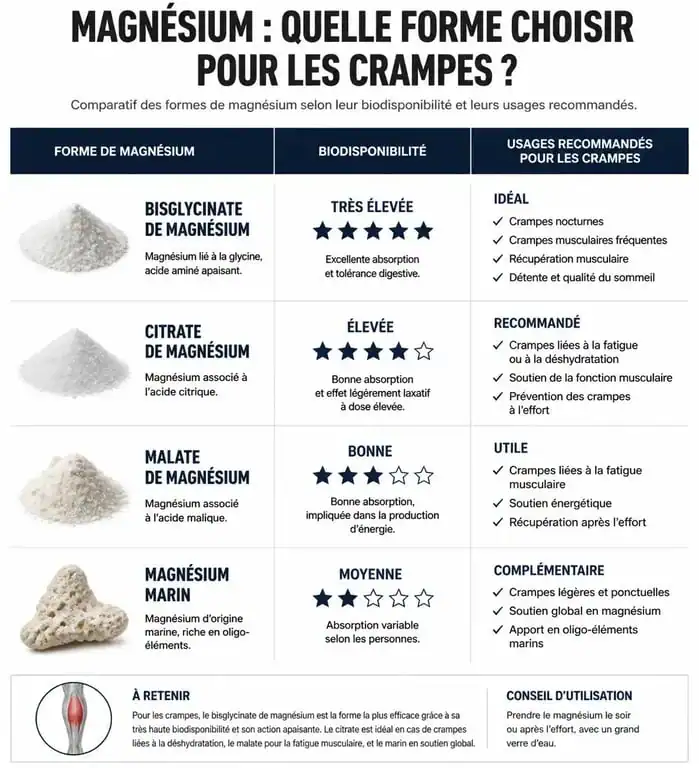 Comparatif des formes de magnésium pour soulager les crampes musculaires