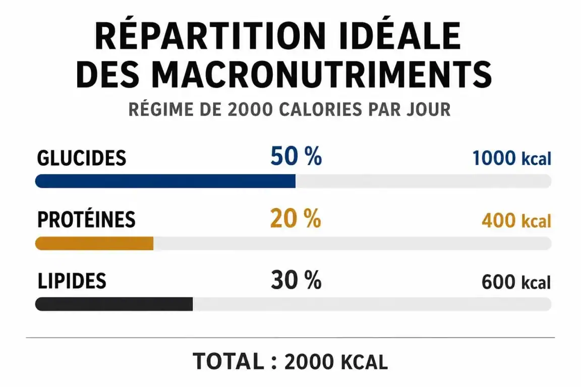 Répartition des macronutriments pour un apport de 2000 calories par jour