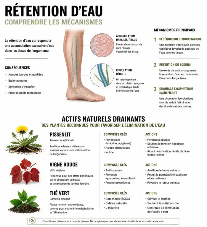 Infographie sur les solutions anti rétention d eau puissant et les plantes drainantes