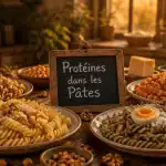 proteine dans les pates assiettes et ingrédients