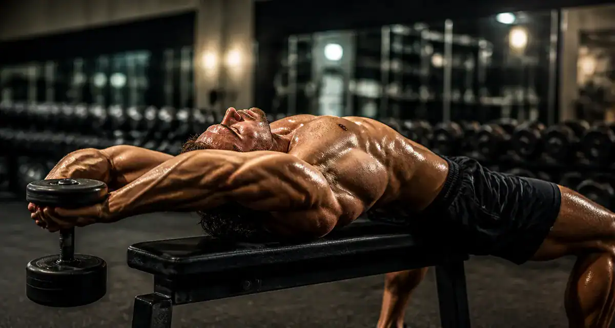 Pull over exercice sur banc, athlète, pectoraux et dos