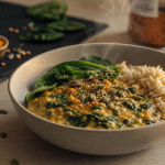Sources de proteines vegetales : curry de lentilles corail et riz complet