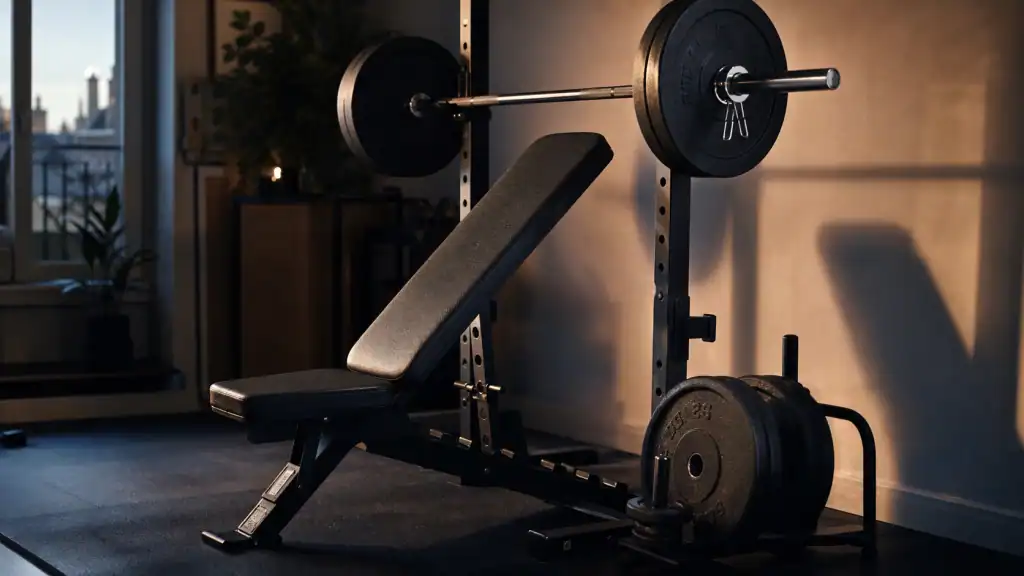Banc de musculation avec poids chargé, 270 kg supportés