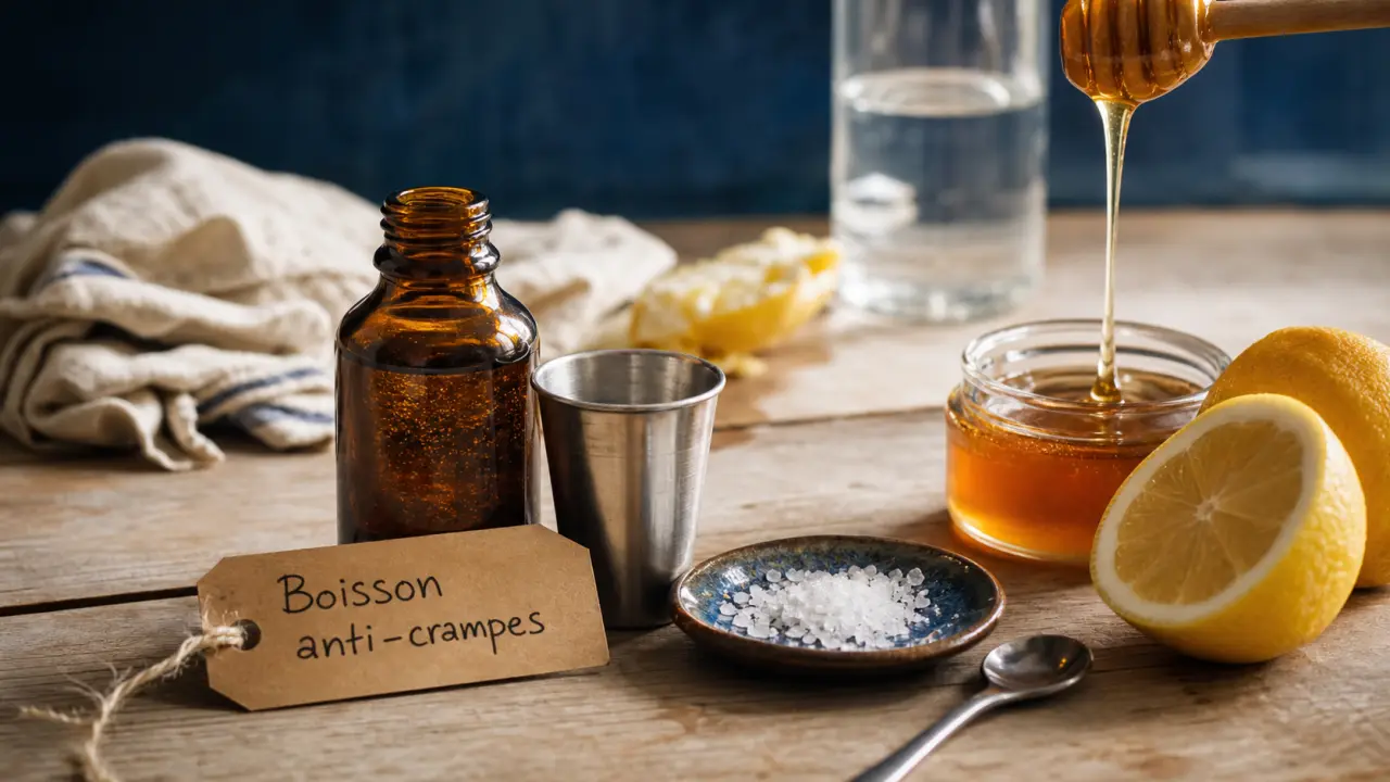 Boisson anti crampes maison au citron, sel marin et miel pour le sport