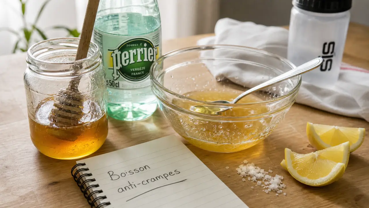Boisson anti crampes maison au citron, miel et sel pour le sport