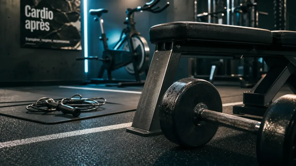 Cardio avant apres muscu : haltères et vélo en salle