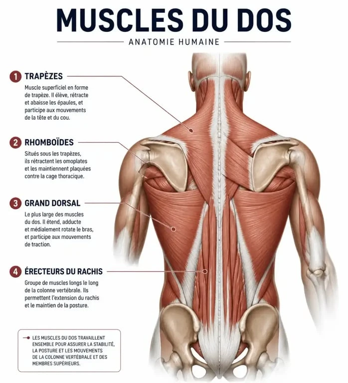 Schéma anatomique des muscles du dos pour la musculation