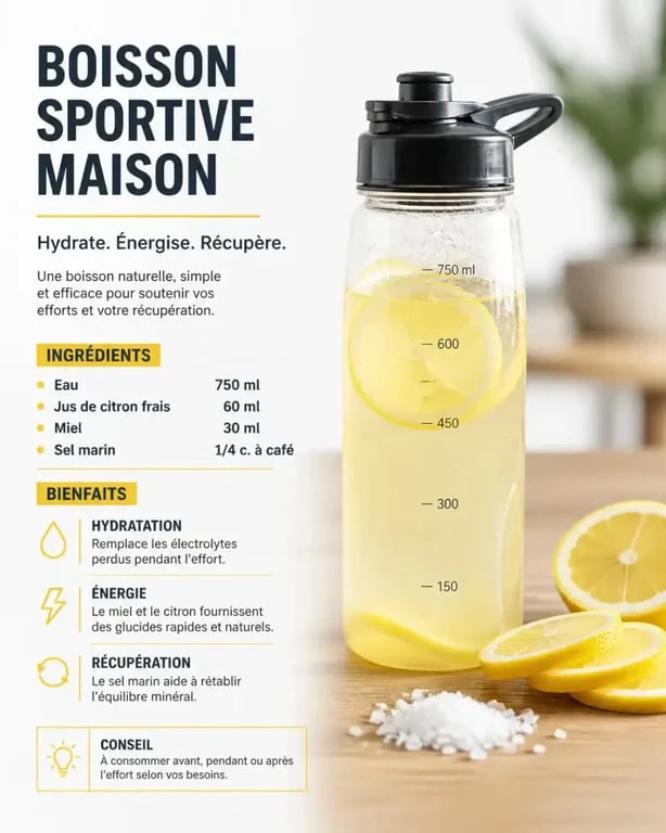 Boisson anti crampes maison avec citron et sels minéraux pour sportifs