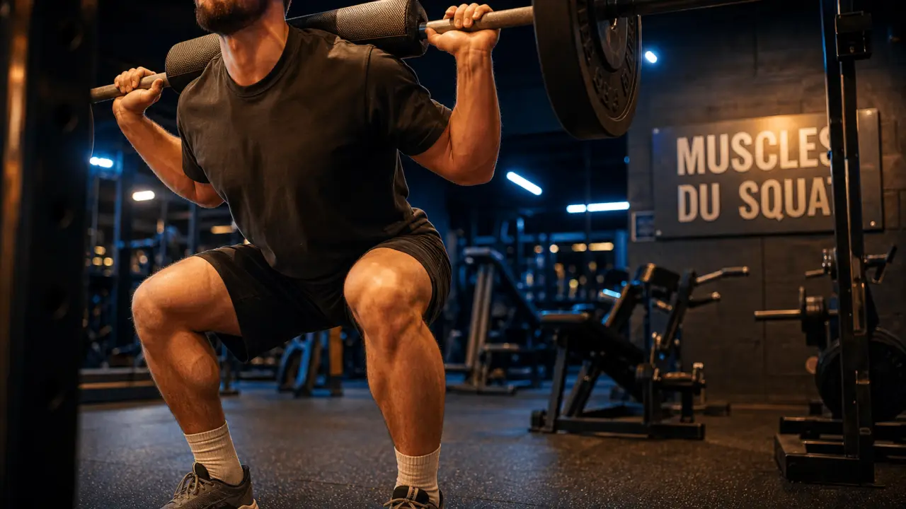 Quel muscle travaille les squat : quadriceps et fessiers, vue en salle de sport