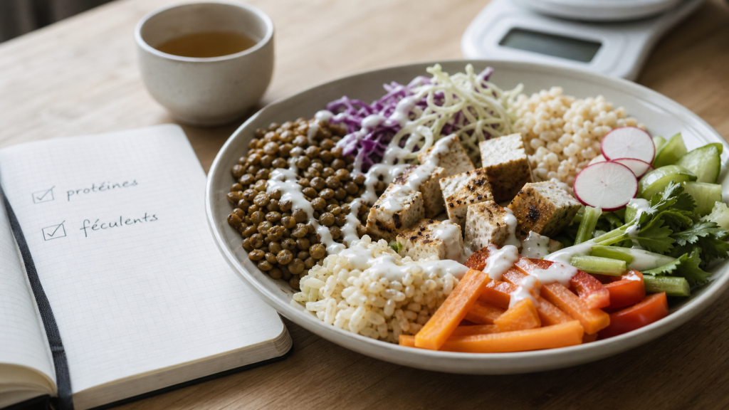 Regime vegetarien pour perdre 10 kilos : assiette minceur protéines et féculents