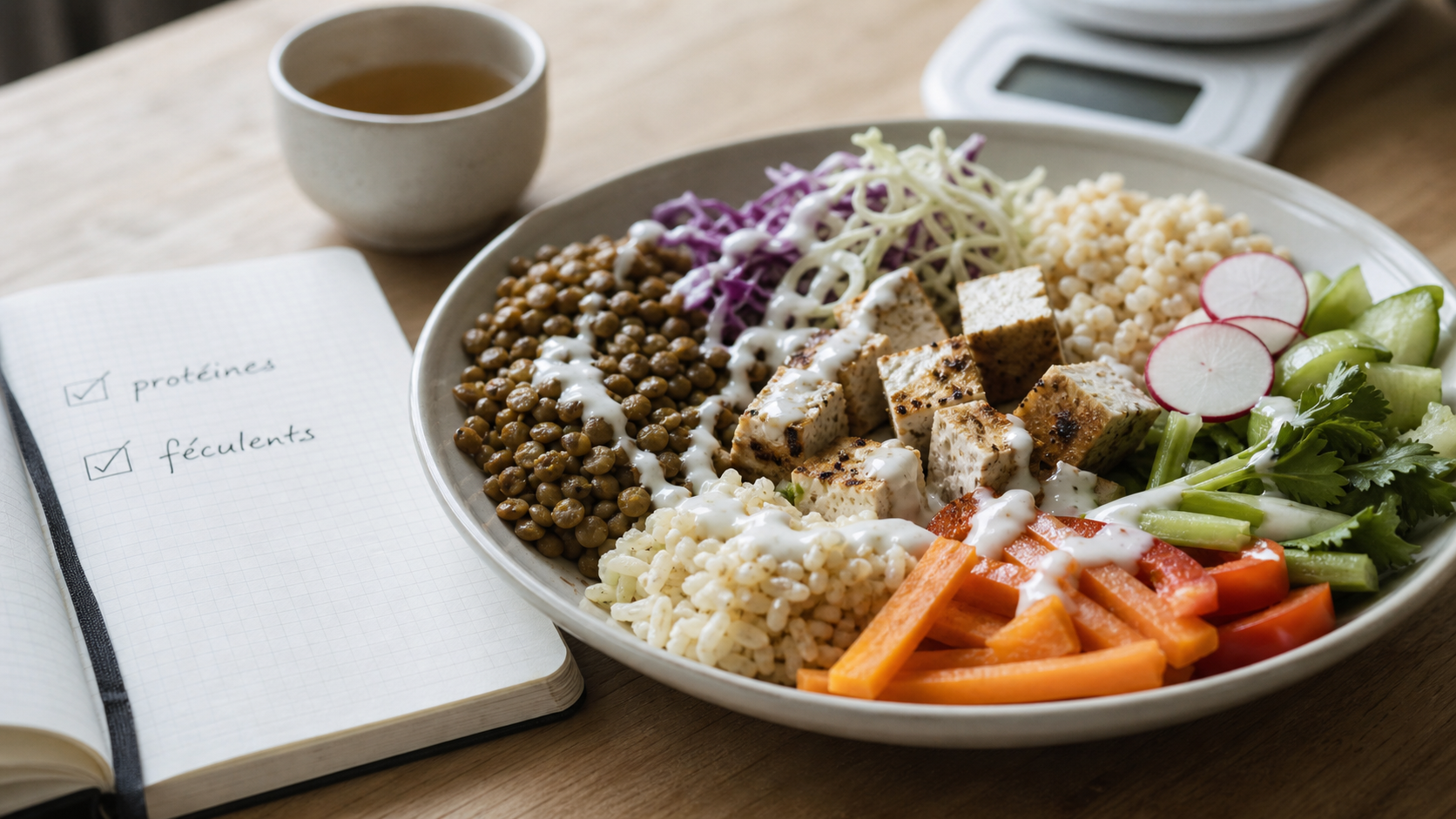 Regime vegetarien pour perdre 10 kilos : assiette minceur protéines et féculents