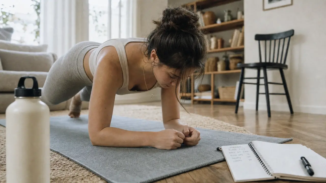 Seance de renforcement musculaire maison : planche sur tapis