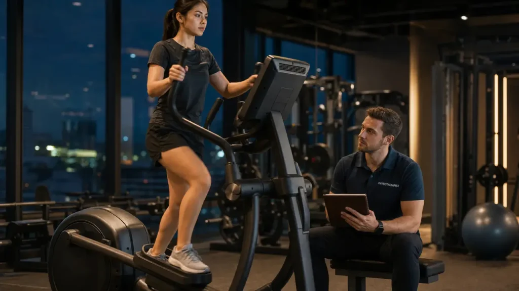 Vélo elliptique avis kiné : utile pour les genoux et le dos, à condition de bien doser