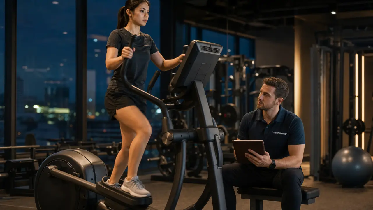 Vélo elliptique avis kiné : genoux et dos en salle de sport