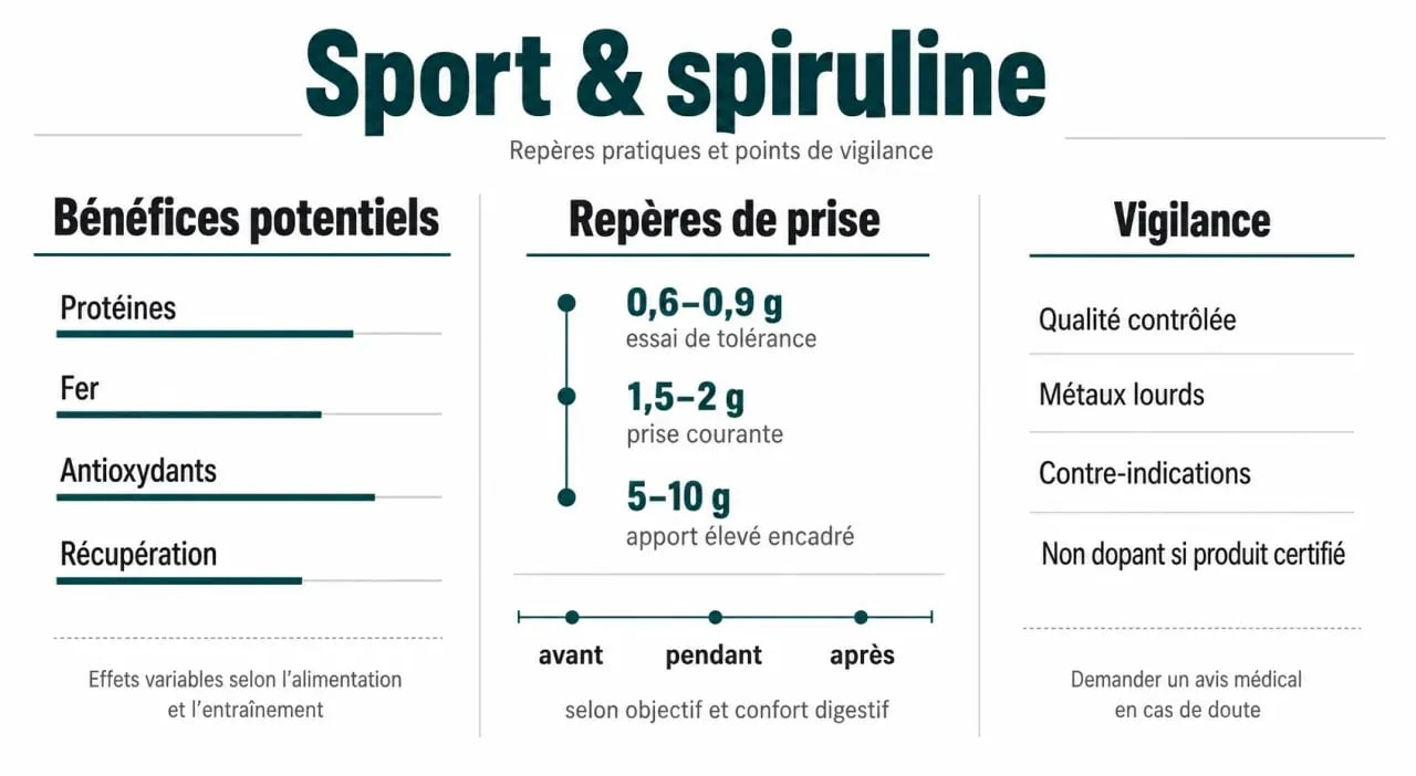 Sport et spiruline : bénéfices, dosage, qualité et précautions