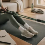 Gym avec un elastique : tirage dos sans machine, bande de résistance.