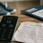 Tableau allures semi marathon sur smartphone et montre GPS, repères min/km et 21,097