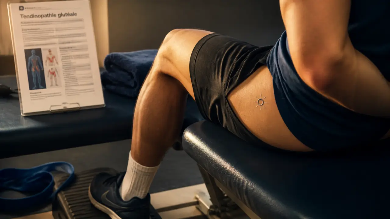 Tendinite moyen fessier exercices : patient en kinésithérapie près du grand trochanter