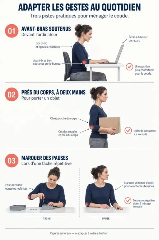 Gestes et postures pour soulager une tendinite du coude au travail
